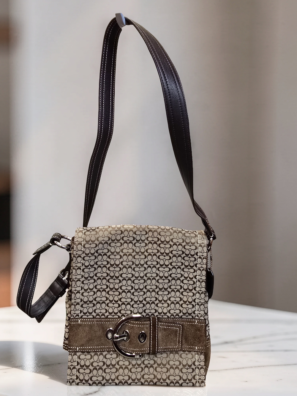 Coach Vintage Soho Mini C Signature Flap Crossbody Bag Suede Trim